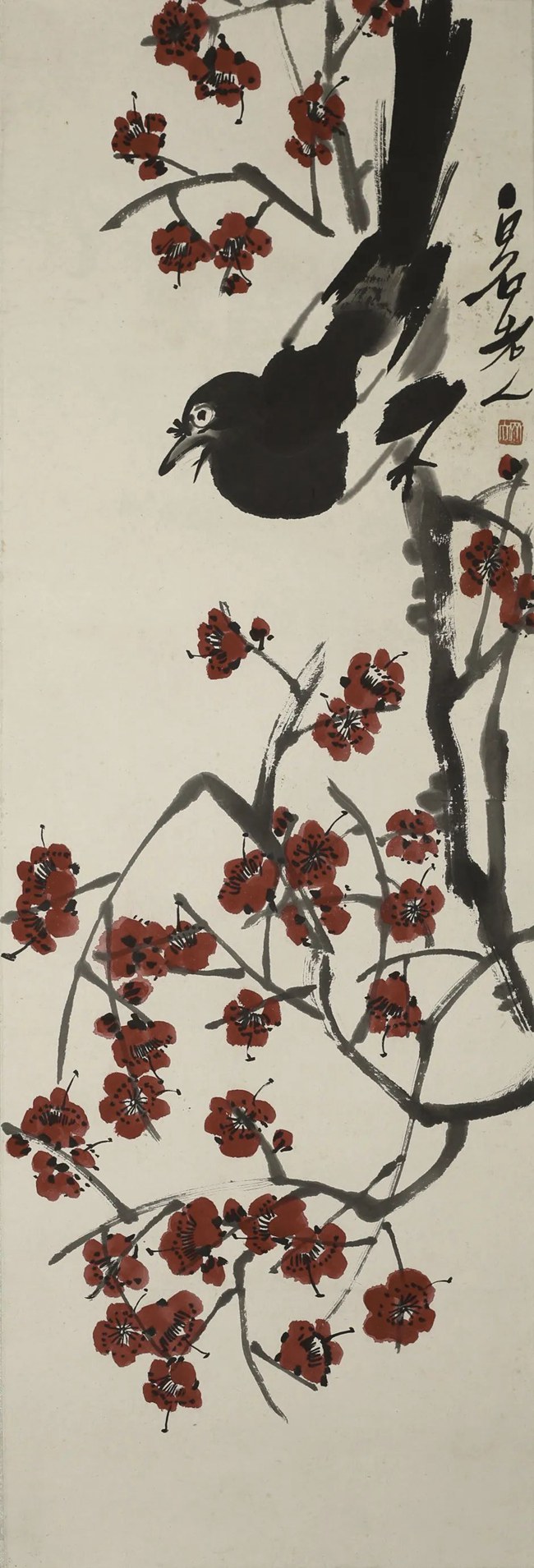 《花鳥屏一堂》齊白石 紙本彩墨 100×33.5cm 1948年