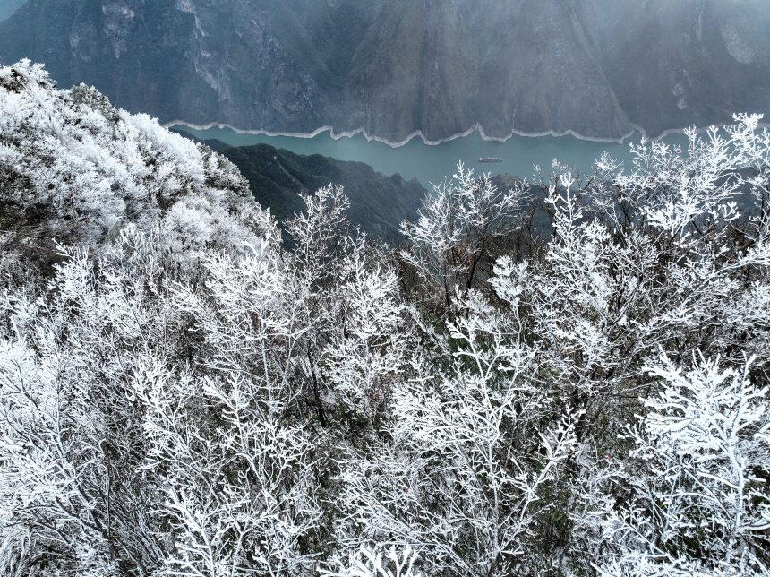 長江三峽巫峽兩岸銀裝素裹。王正坤攝