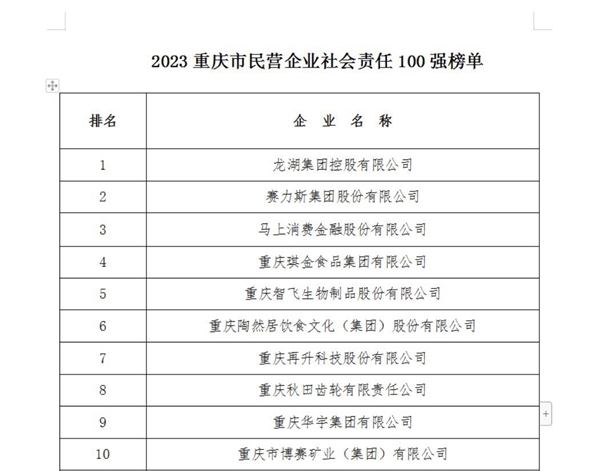 2023重慶市民營企業(yè)社會責任100強榜單。受訪者供圖